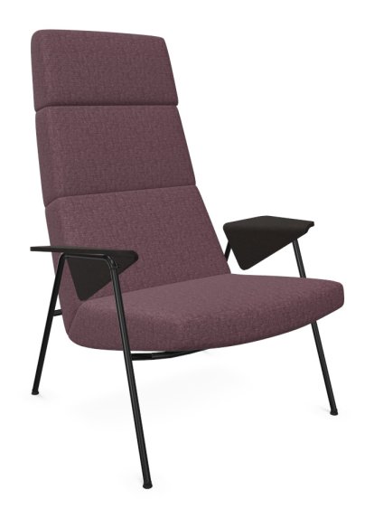 Votteler Stuhl, Hoher Rücken, Stoff Gaia amethyst, Matt-pulverbeschichtet schwarz, Eiche geflammt