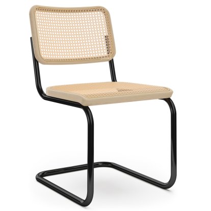 S 32 V Pure Materials Freischwinger, Esche / natur, Tiefschwarz (RAL 9005), Kunststoffgleiter schwarz mit Filz