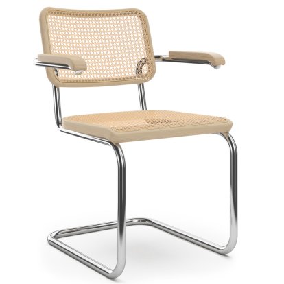S 64 V Pure Materials Freischwinger, Esche / natur, Verchromt, Kunststoffgleiter schwarz mit Filz