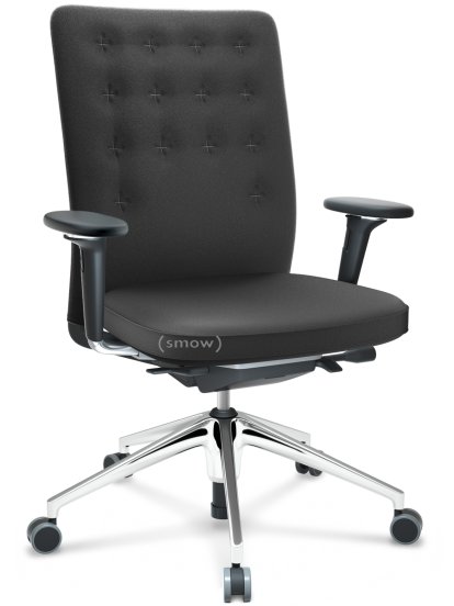 ID Trim, Ohne Lumbalstütze, FlowMotion-ohne Vorwärtsneigung, ohne Sitztiefenverstellung, Mit 3D-Armlehnen, 5-Stern Untergestell, Aluminium poliert, Sitz und Rücken Plano, Dunkelgrau, Weich für harte Böden