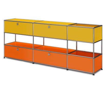 USM Haller Kinder Sideboard L mit Aufbewahrungsboxen, Zweifarbig, Goldgelb RAL 6003 - Reinorange RAL 2004 , Mit Klappen
