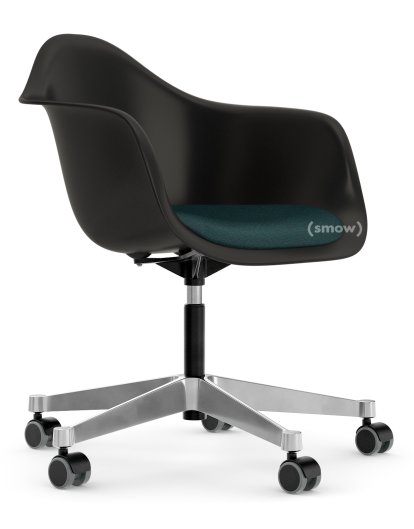 Eames Plastic Armchair PACC, Tiefschwarz, Mit Sitzpolster, Petrol / moorbraun