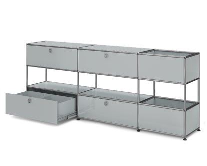 USM Haller Kinder Sideboard L mit Aufbewahrungsboxen, Einfarbig, USM mattsilber, Mit Auszügen (inkl. Einlegerahmen)