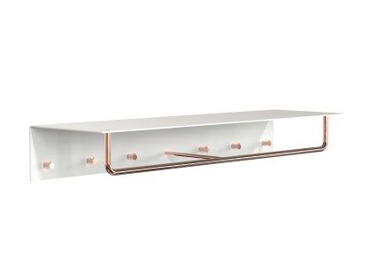 Unu Wandgarderobe, Mit Stange, Mit 6 Haken, Weiß matt / kupfer poliert