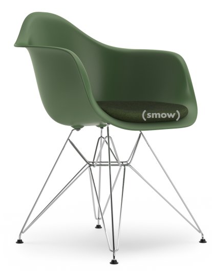 Eames Plastic Armchair DAR, Forest, Mit Sitzpolster, Elfenbein / forest, Standardhöhe - 43 cm, Verchromt