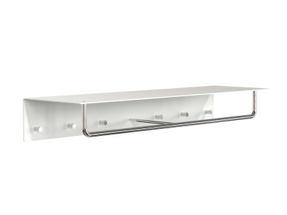 Unu Wandgarderobe, Mit Stange, Mit 6 Haken, Weiß matt / Edelstahl poliert