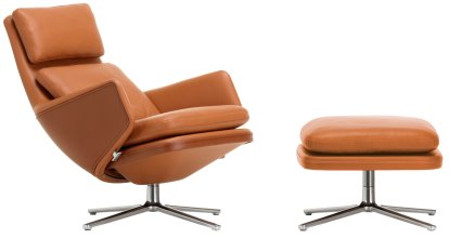 Grand Relax Loungesessel, Mit Ottoman, Leder Premium F, cognac, Poliert, 46,5 cm