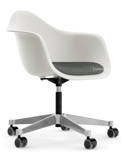 Eames Plastic Armchair PACC, Weiß RE, Mit Sitzpolster, Nero / elfenbein