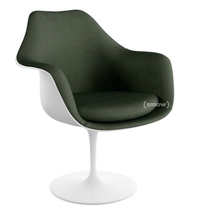 Saarinen Tulip Armlehnstuhl, drehbar, gepolsterte Innenschale und Sitzkissen, weiß, Bottle Green (Eva 144)