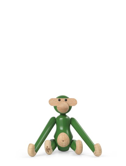 Affe Holzfigur, Mini (H 9,5 cm), Buche/grün