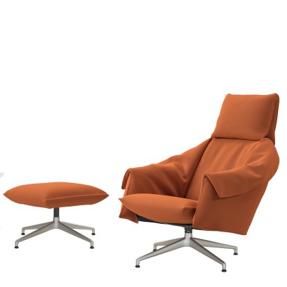 Bascule Loungesessel Highback mit 4-Sternfuß, Mit Ottoman, Stoff Hola, terracotta, 38 cm, Aluminium gestrahlt