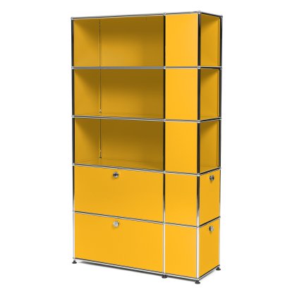 USM Haller Bücherregal mit seitlichen Fächern, Goldgelb RAL 1004