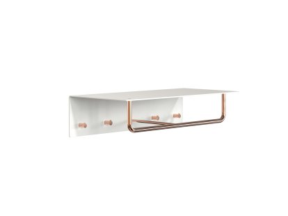 Unu Wandgarderobe, Mit Stange, Mit 4 Haken, Weiß matt / kupfer poliert