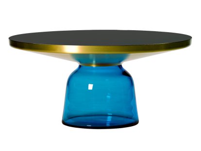 Bell Couchtisch, Messing, klar lackiert, Saphirblau