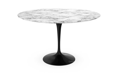 Saarinen Esstisch rund, 120 cm, schwarz, Marmor Arabescato (weiß mit grauen Einfärbungen)