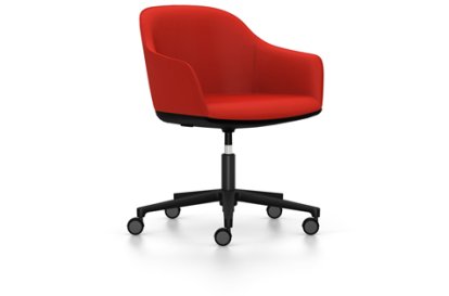 Softshell Armchair auf Fünfsternfuß, Aluminium pulverbeschichtet basic dark, Plano, Poppy red, Hart für Teppichboden