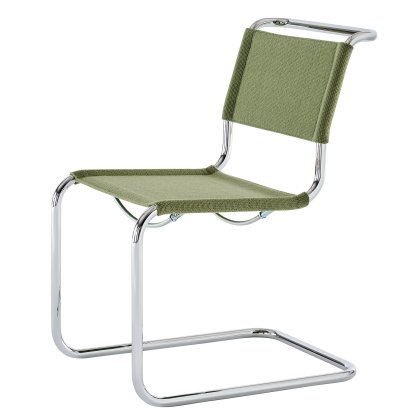 S 33 / S 34 V Soft Freischwinger, ohne Armlehnen, Verchromt, Stoff Nobel 68303 - grün, Kunststoffgleiter schwarz mit Filz