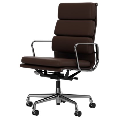Soft Pad Chair EA 219, Verchromt, Leder Standard kastanie, Plano braun, Hart für Teppichboden