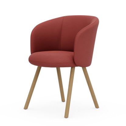 Mikado Armlehnstuhl, Vierbein-Untergestell, 4-Bein, Eiche natur, Plano, Poppy red / champagner, Gleiter für Teppichboden