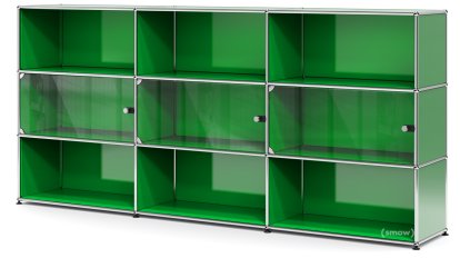 USM Haller Highboard XL mit 3 Glastüren, ohne Schloss, USM grün