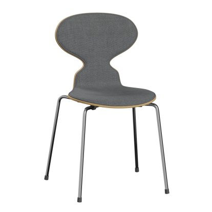 Ameise 3101 Stuhl mit Frontpolster, Holz klar lackiert, Eiche natur, Remix 143 - Grau, Chrome