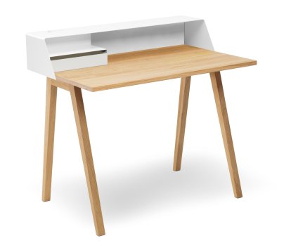 PS04 / PS05 Sekretär, B 100 x T 63 cm (PS04), Reinweiß (RAL 9010), Eiche geölt, Mit Elektrobox