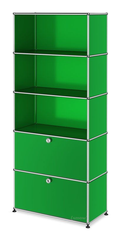 USM Haller Aktenregal M, individualisierbar, USM grün, Offen, Offen, Mit Klappe, Mit Klappe