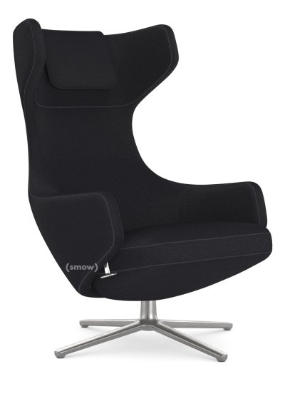 Grand Repos Loungesessel, Sessel Grand Repos, Stoff Cosy 2 Merinoschwarz, 45 cm, Poliert