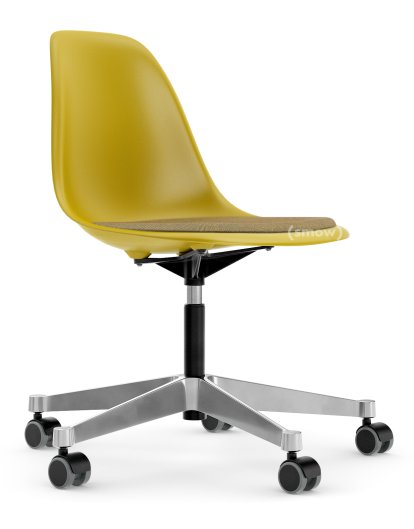 Eames Plastic Side Chair PSCC, Senf, Mit Sitzpolster, Senf / dunkelgrau