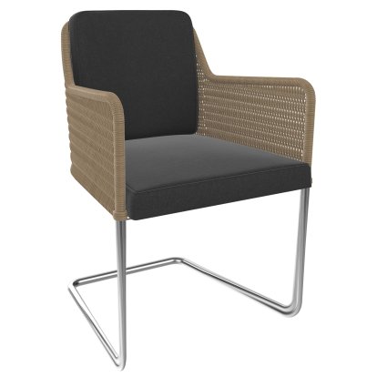 D43 Armlehnstuhl, Geflecht I - beige, Stoff Kavallerietuch - anthrazit, Edelstahl matt