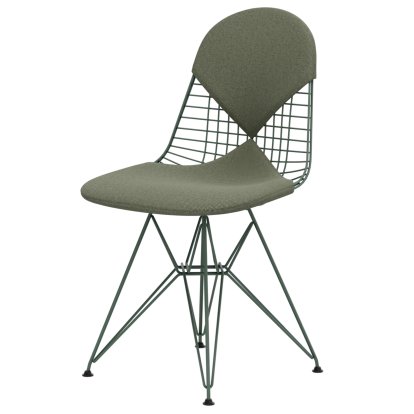 Wire Chair DKR , Pulverbeschichtet eames sea foam green, Sitz- und Rückenkissen (Bikini), Hopsak elfenbein / forest