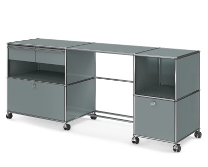 USM Haller Schreibtisch Typ 3, Mittelgrau RAL 7005, Weich für harte Böden
