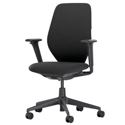 ACX Soft Bürodrehstuhl, Ohne Vorwärtsneigung, mit Sitztiefenverstellung, Höhenverstellbare Armlehnen F, Tiefschwarz, Sitz Grid Knit, nero, Harte Rolle für Teppichböden