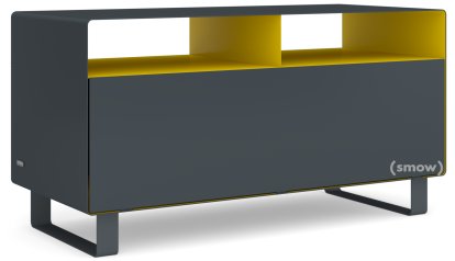 TV Lowboard R 108, Anthrazitgrau (RAL 7016) - Verkehrsgelb (RAL 1023), Kufen lackiert in Außenfarbe