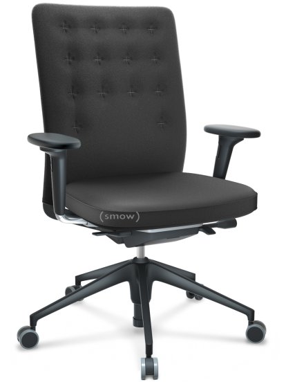 ID Trim, Mit Lumbalstütze, FlowMotion-mit Vorwärtsneigung, mit Sitztiefenverstellung, Mit 2D Armlehnen, 5-Stern Untergestell, Kunststoff basic dark, Sitz und Rücken Plano, Dunkelgrau, Hart für Teppichboden