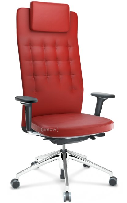 ID Trim L, FlowMotion mit Sitztiefenverstellung, Mit 3D-Armlehnen, Basic dark, Leder rot, Hart für Teppichboden