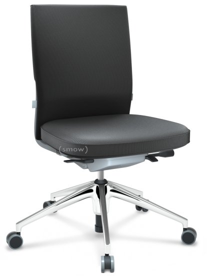ID Soft, FlowMotion-mit Vorwärtsneigung, mit Sitztiefenverstellung, Ohne Armlehnen, 5-Stern Untergestell, Aluminium poliert, Soft grey, Sitz und Rücken Silk Mesh, Asphalt, Weich für harte Böden