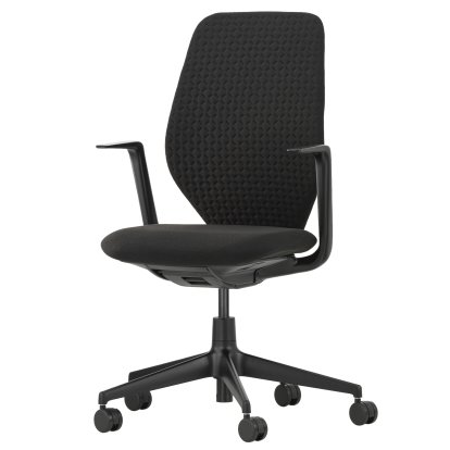 ACX Soft Bürodrehstuhl, Mit Vorwärtsneigung, mit Sitztiefenverstellung, Fixe Armlehnen, Tiefschwarz, Sitz Grid Knit, nero, Harte Rolle für Teppichböden