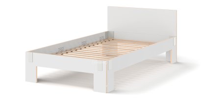 Tagedieb Bett, 120 x 220 cm, Mit Kopfteil, FU (Sperrholz, Birke) weiß, Lichtgrau, Mit Roll-Lattenrost