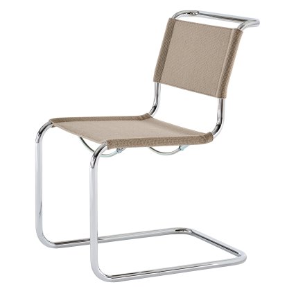 S 33 / S 34 V Soft Freischwinger, ohne Armlehnen, Verchromt, Stoff Nobel 61297 - beige, Ohne Gleiter