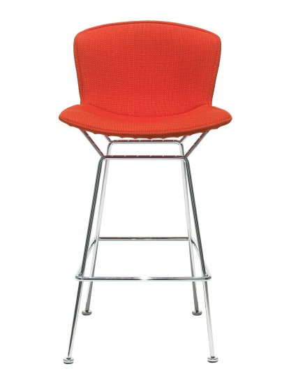 Bertoia Barstuhl, voll gepolstert, verchromt, Bright Red (Tonus 130)