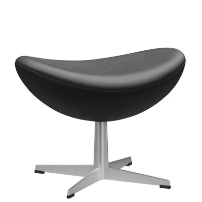 Egg Fußhocker, Leder Essential, Black, Satingebürstetes Aluminium