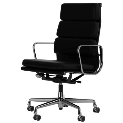 Soft Pad Chair EA 219, Verchromt, Leder Standard nero, Plano nero, Weich für harte Böden