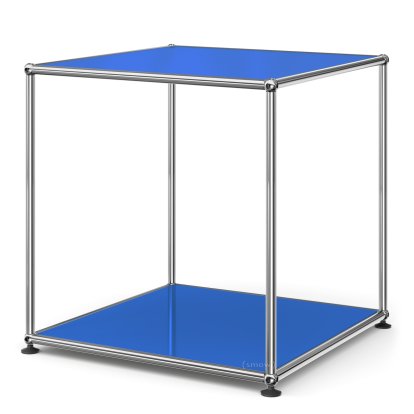 USM Haller Hoher Beistelltisch 50, Oben und unten Metall, Enzianblau RAL 5010