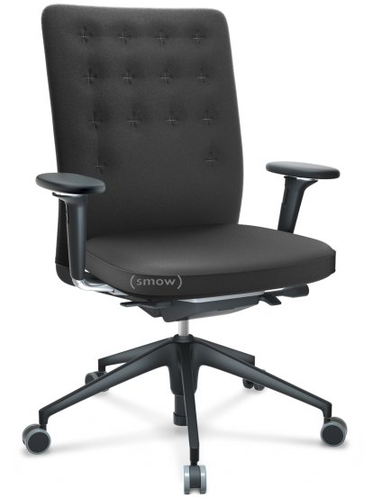 ID Trim, Mit Lumbalstütze, FlowMotion-mit Vorwärtsneigung, mit Sitztiefenverstellung, Mit 3D-Armlehnen, 5-Stern Untergestell, Kunststoff basic dark, Sitz und Rücken Plano, Dunkelgrau, Hart für Teppichboden
