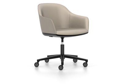 Softshell Armchair auf Fünfsternfuß, Aluminium pulverbeschichtet basic dark, Leder (Standard), Sand, Hart für Teppichboden