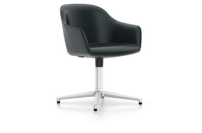 Softshell Armchair auf Viersternfuß, Aluminium poliert, Leder (Standard), Nero, Gleiter für Teppichboden