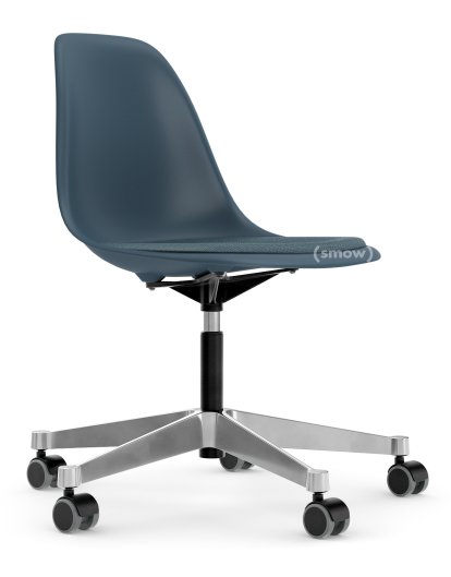 Eames Plastic Side Chair PSCC, Meerblau, Mit Sitzpolster, Eisblau / moorbraun