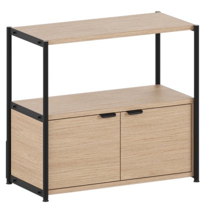 Unit Sideboard M Holz, 1 x Doppeltür, Eiche / Graphitschwarz